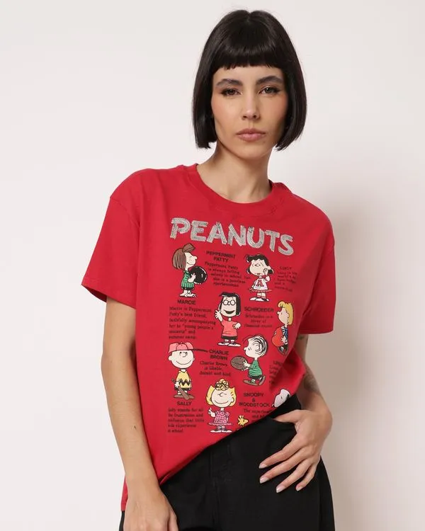Camiseta Feminina Algodão Estampa Peanuts Vermelha M