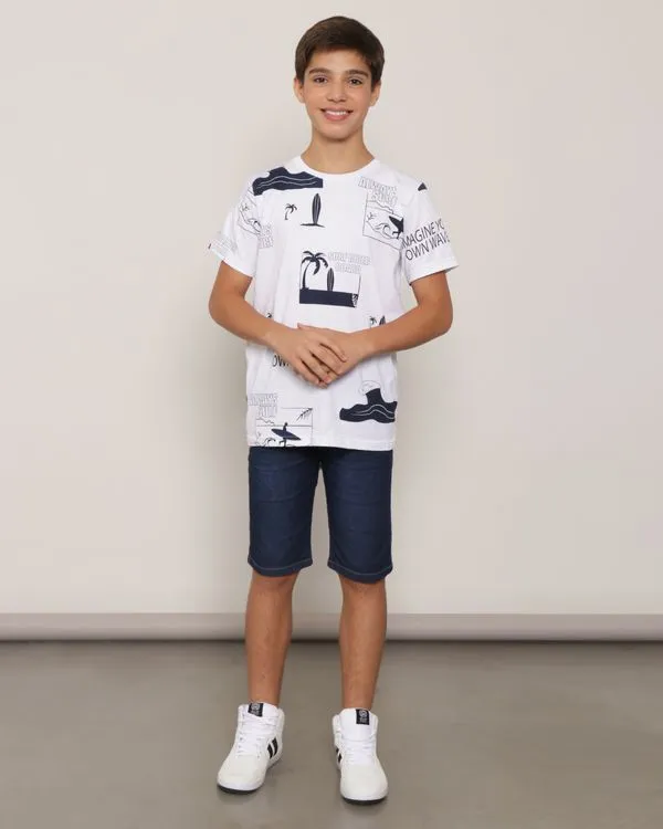 Bermuda Jeans Juvenil Reta Azul Escuro 16