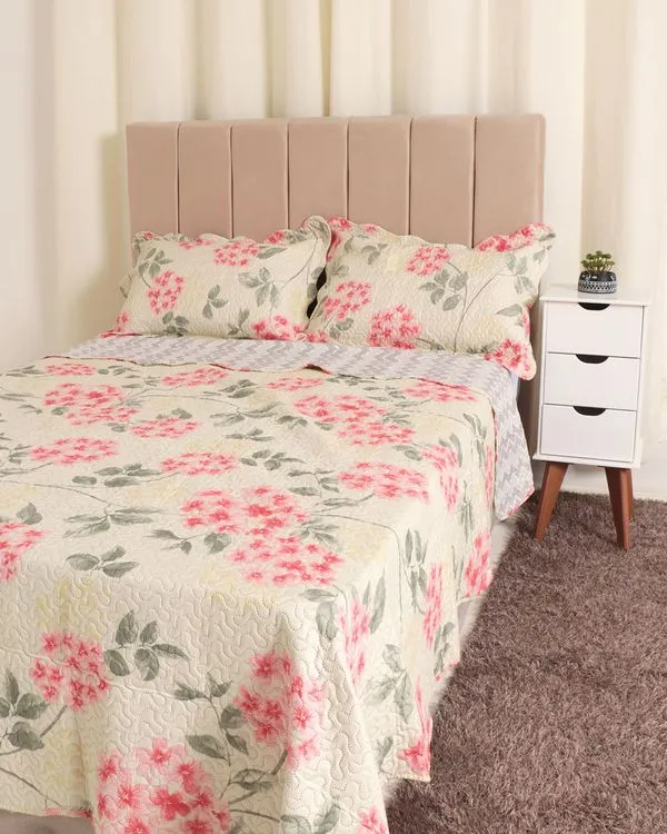 Colcha Queen Ultrassônica Floral Bouti Bege