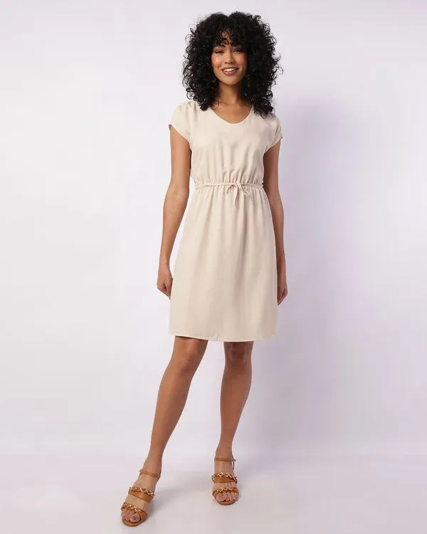 Vestido Feminino Curto Berry & Co. Viscose Amarração Bege G