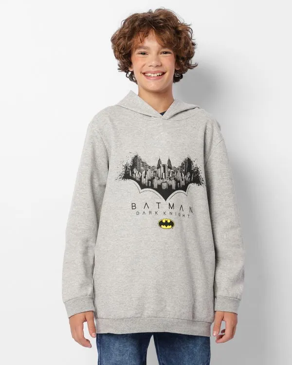 Blusão Juvenil Moletinho Peluciado Estampa Batman Com Capuz Cinza 16