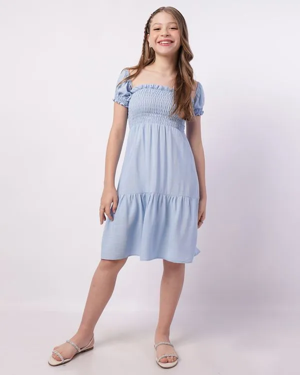 Vestido Juvenil Midi Viscose Ciganinha Azul 16