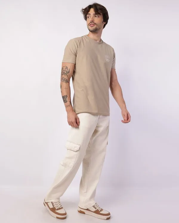 Calça Sarja Masculina Reta com Bolsos Cargo Off White 48