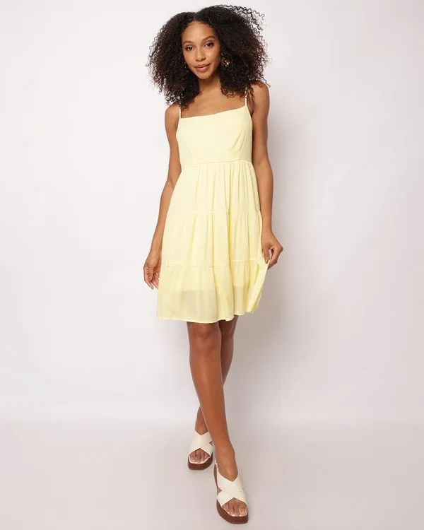 Vestido Feminino Curto Viscose Alcinha Com Lastex Amarelo G