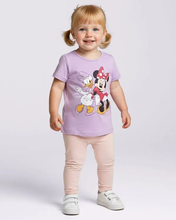 Camiseta Bebê Algodão Disney Minnie e Margarida com Estampa Lilás 3