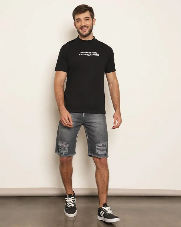 Bermuda Jeans Masculina Reta Destroyed Preta 44