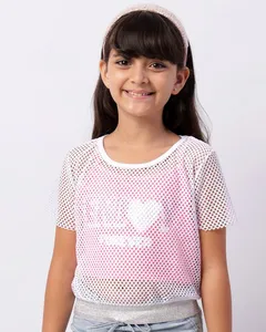 Regata Infantil Cropped Com Sobreposição Telada Rosa 10
