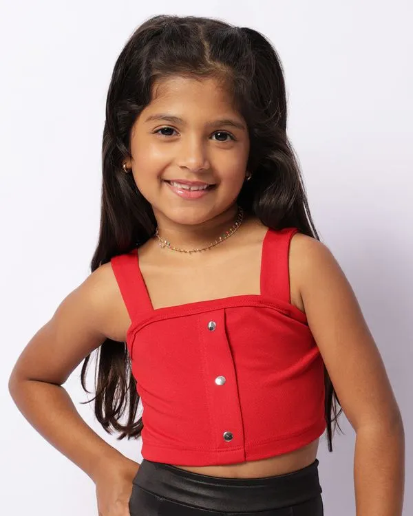 Regata Infantil Cropped Botões Decorativos Vermelha 8