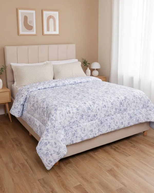 Edredom Queen Andreza Dupla Face 240cmx250cm Floral Azul UN