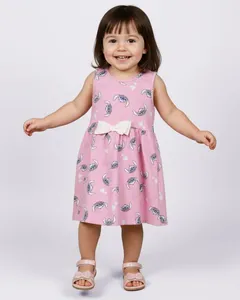 Vestido Bebê Curto Algodão Disney Stitch Estampado Rosa 3