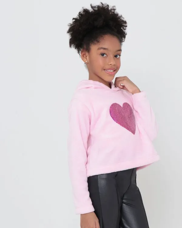 Casaco Infantil Paetês Pelúcia Rosa Claro 8