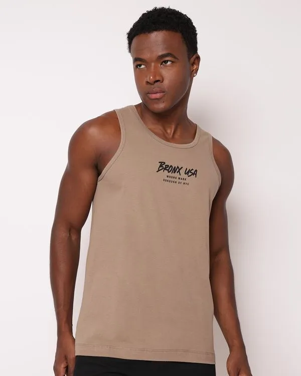 Regata Masculina Algodão Estampa Frontal Bege M