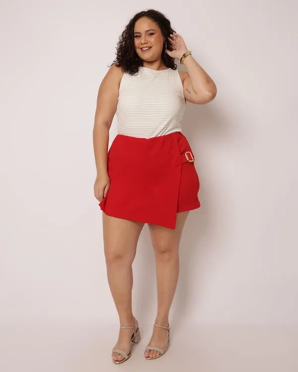 Shorts Saia Plus Size Feminino com Aviamento Vermelho G3