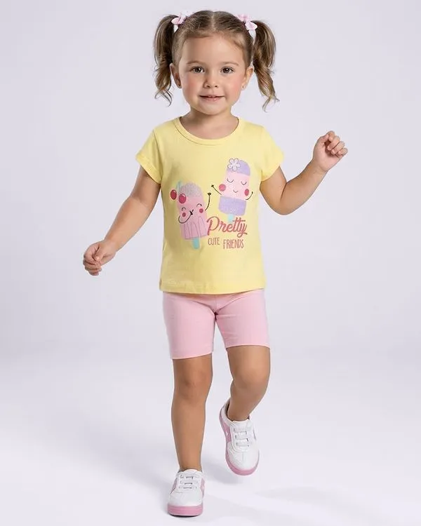 Blusa Bebê Manga Curta Estampa Picolé Amarela 2