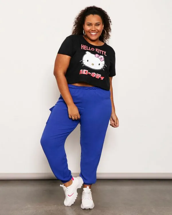 Calça Plus Size Feminina Jogger Bolso Cargo Azul G1