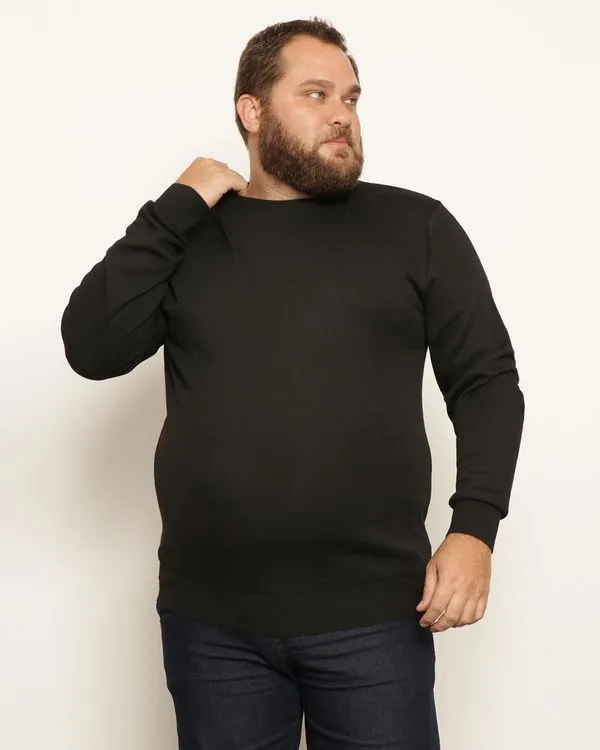 Suéter Plus Size Masculino Tricô Manga Longa Preto G1