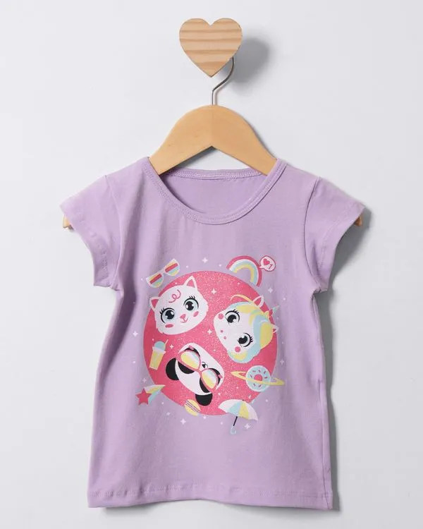 Blusa Bebê Estampa Frontal Manga Curta Lilás 2