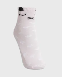 Meia Bebê Soquete Gatinho Corações Rosa G