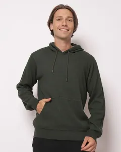 Blusão Masculino Tricô Maquinetado com Capuz Bolsos Verde M
