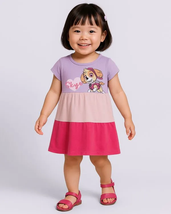 Vestido Bebê Curto Patrulha Canina Skye Manga Curta Lilás 1