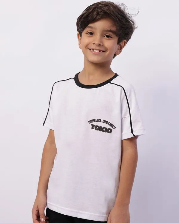 Camiseta Infantil Manga Curta Estampa Tokio Branca 6