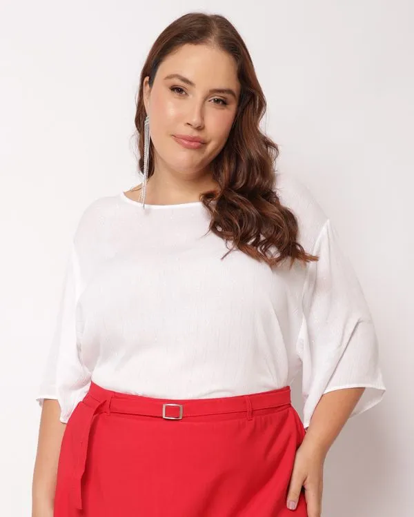 Blusa Plus Size Feminina Berry & Co. com Lurex Branca G2