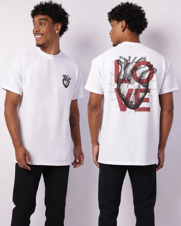 Camiseta Masculina Manga Curta Texturizada Coração Branca GG