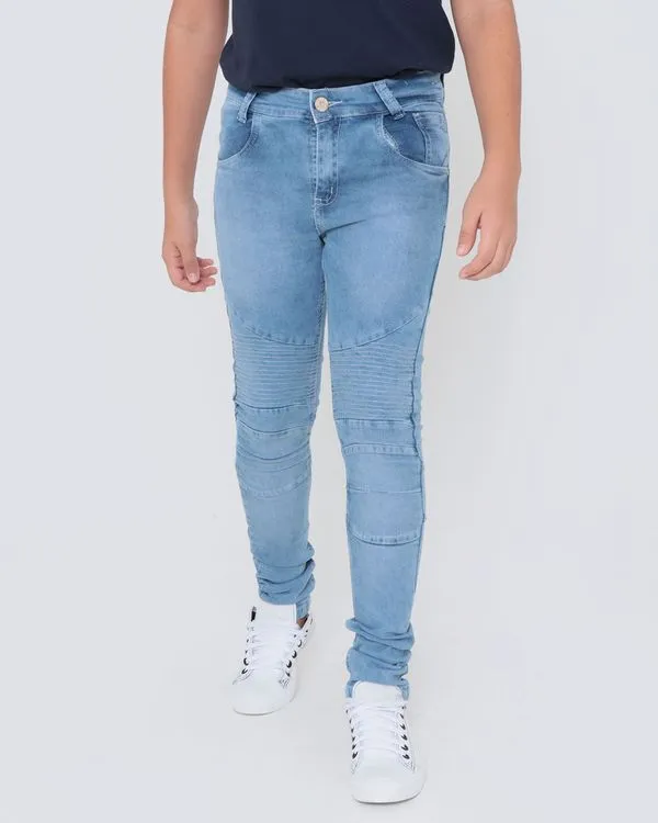 Calça Jeans Juvenil Recortes Azul Claro 12
