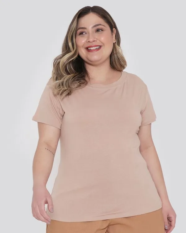 Blusa Feminina Plus Size Básica Bege Médio G1