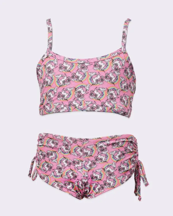 Conjunto Biquíni Infantil com Amarração Estampado + Proteção UV Rosa 8