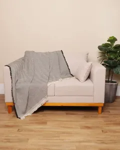Manta Para Sofá Texturizada 140cm x 120cm Chevron Com Franjas Off White UN