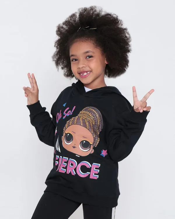 Blusão Moletom Infantil Lol Surprise Glitter Preto 4
