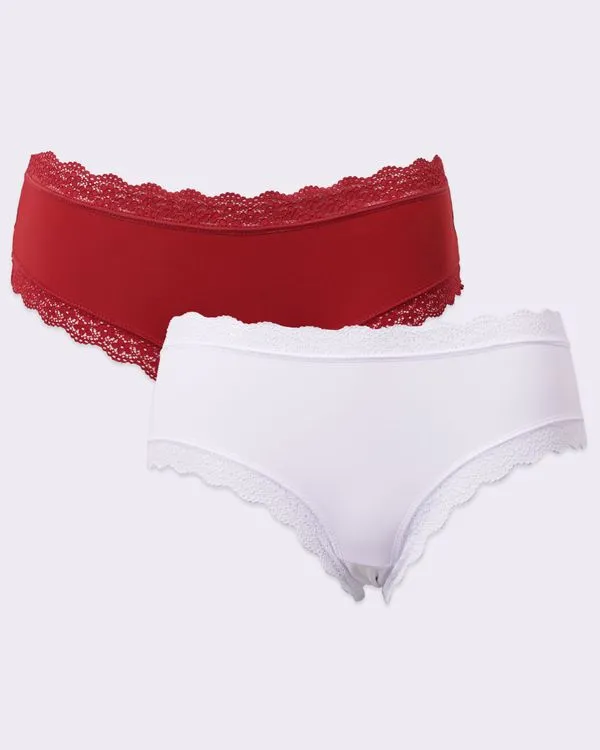 Kit 2 Calcinhas Feminina Biquini Poliamida Branca e Vermelha G