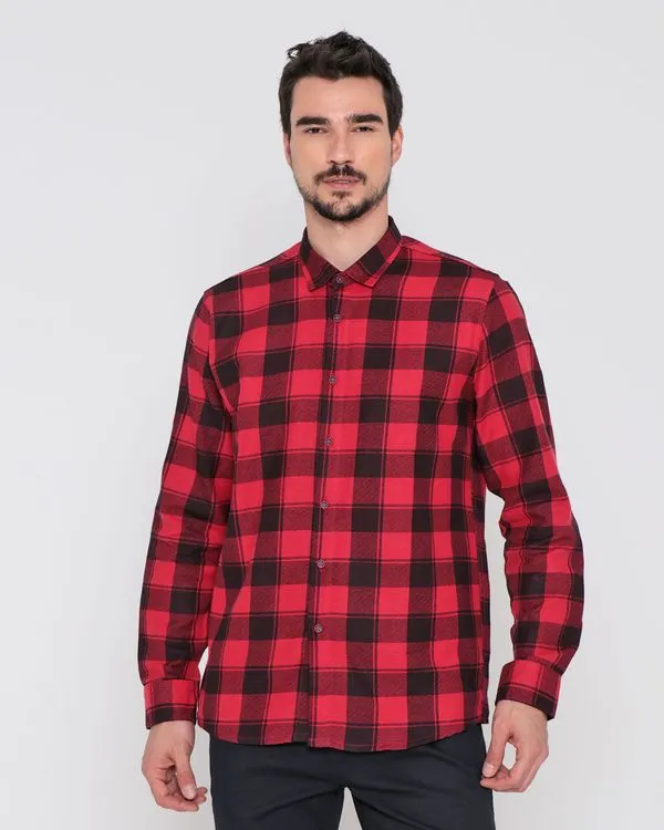 Camisa Masculina Flanelada Xadrez Vermelha 2