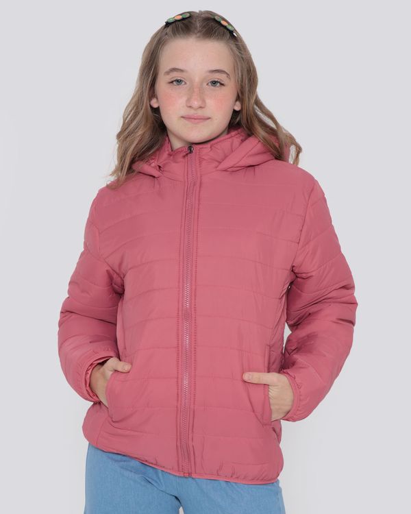 Jaqueta Juvenil Puffer Capuz Rosa Médio 10