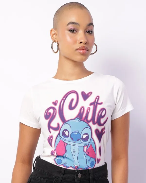 Camiseta Feminina Disney Stitch Manga Curta Branca GG