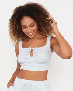 Regata Feminina Berry & Co. Cropped Linho Azul M