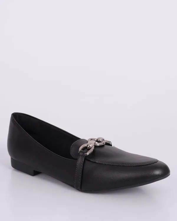 Mocassim Feminino Oxford Com Corrente Preto 39