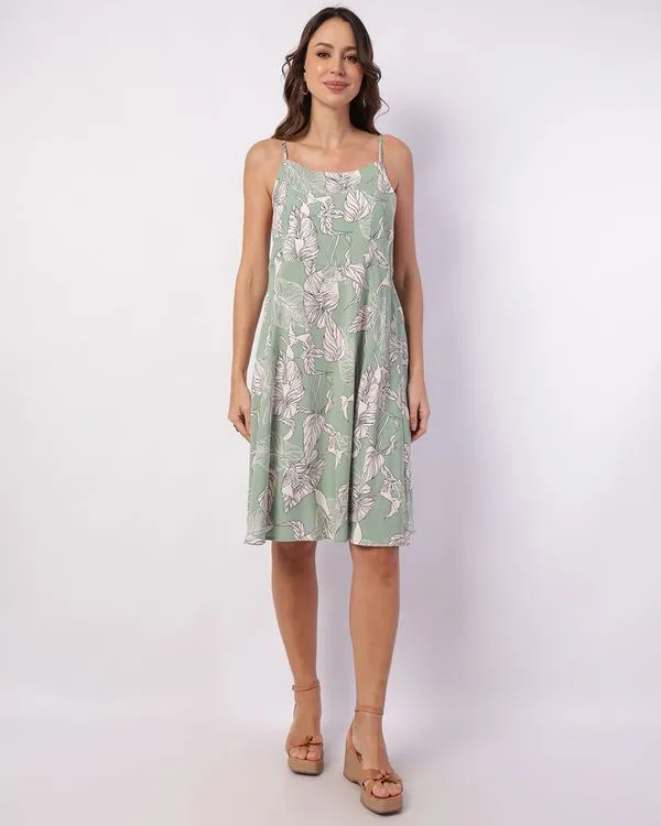 Vestido Feminino Curto Viscose com Alcinha Estampado Verde GG