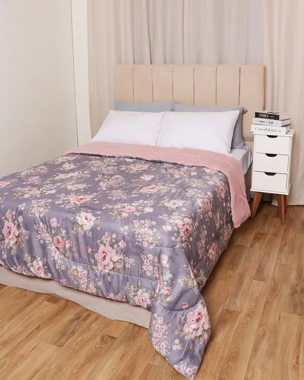 Coberdrom Queen Slim Hedrons Flannel Floral Lilás UN
