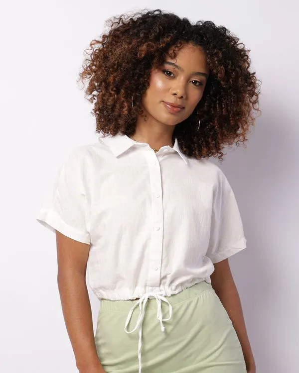 Camisa Feminina Cropped Berry & Co. Manga Curta Branca GG