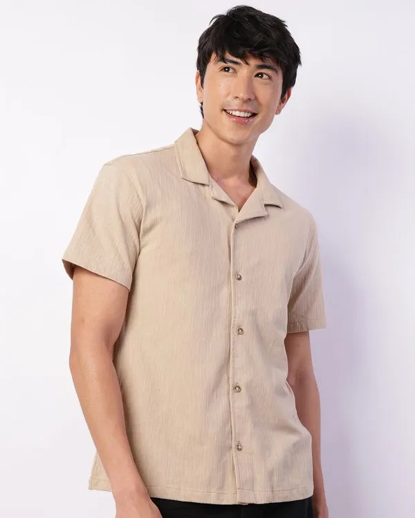 Camisa Masculina Texturizada Manga Curta Bege P