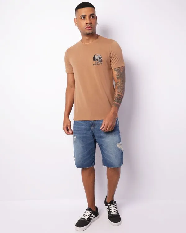 Bermuda Jeans Masculina Vizzy Reta Destroyed Azul 44