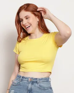 Blusa Feminina Canelada Manga Curta Amarela M