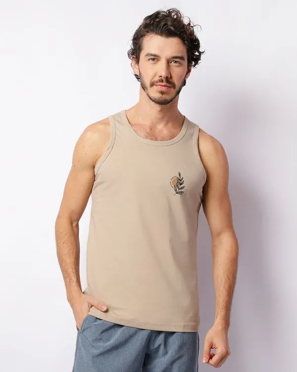 Regata Masculina Surf Estampa Folhagem Bege P