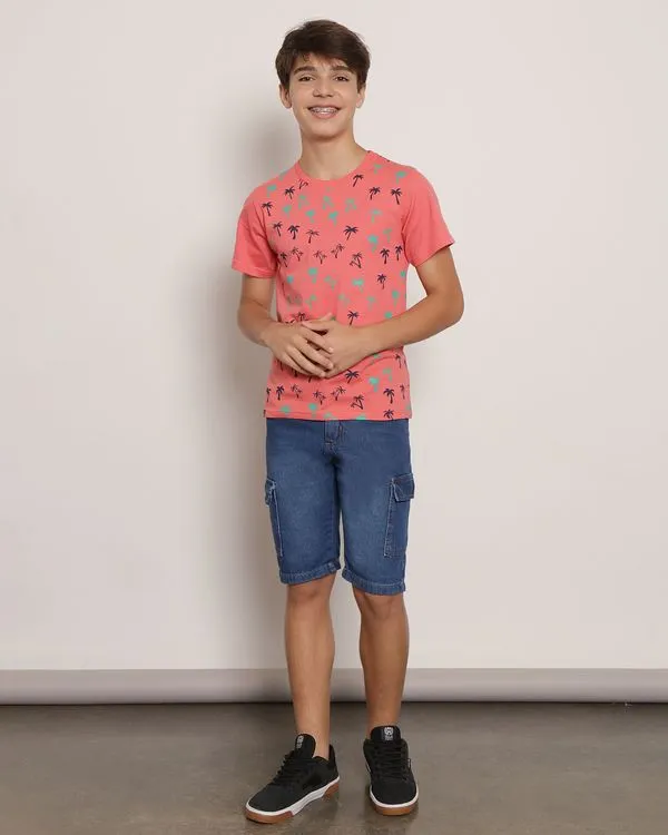 Bermuda Jeans Juvenil Bolso Cargo Azul 10
