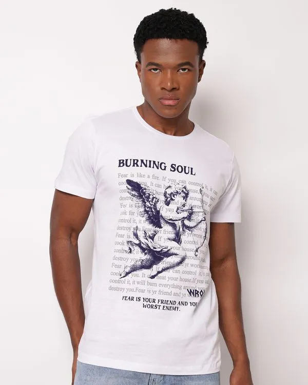 Camiseta Masculina Algodão com Estampa Manga Curta Branca G