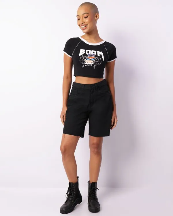 Camiseta Feminina Cropped Manga Curta Cartoon Network Dexter Preta P