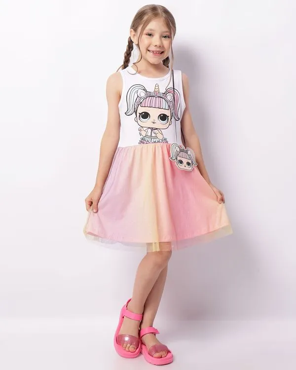 ​Vestido Infantil com Tule Estampa Lol Surprise + Brinde Branco 4