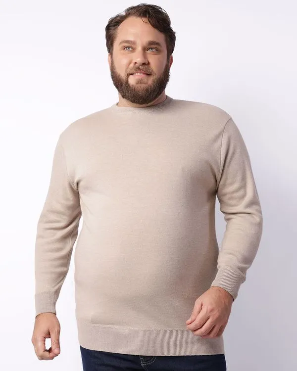 Suéter Plus Size Masculino Tricô Manga Longa Bege G3